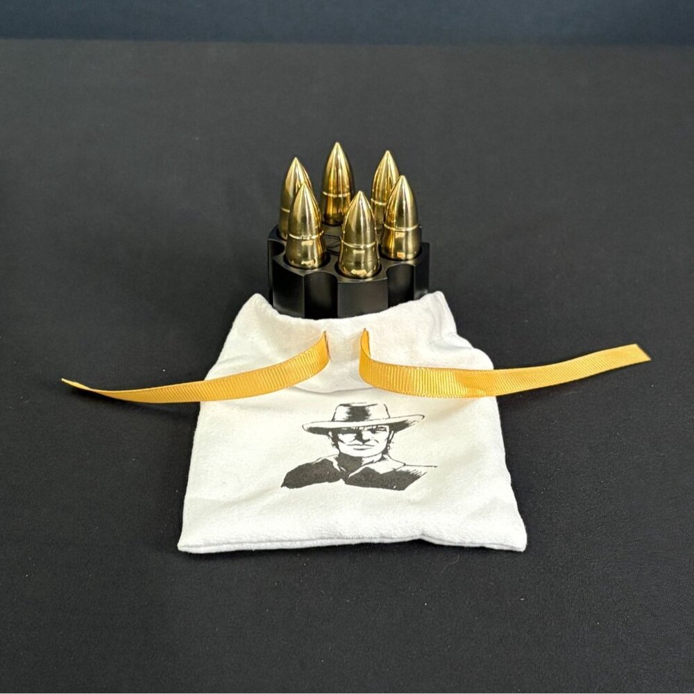 Bullet Whiskey Stones Revolver Gold Ice Cubes Spirits Cocktail Chilling Bar - Picture 6 of 9